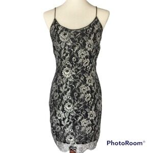 Pamela Dennis NYC | Vintage Lace Silk Dress Silver And Black Size 8